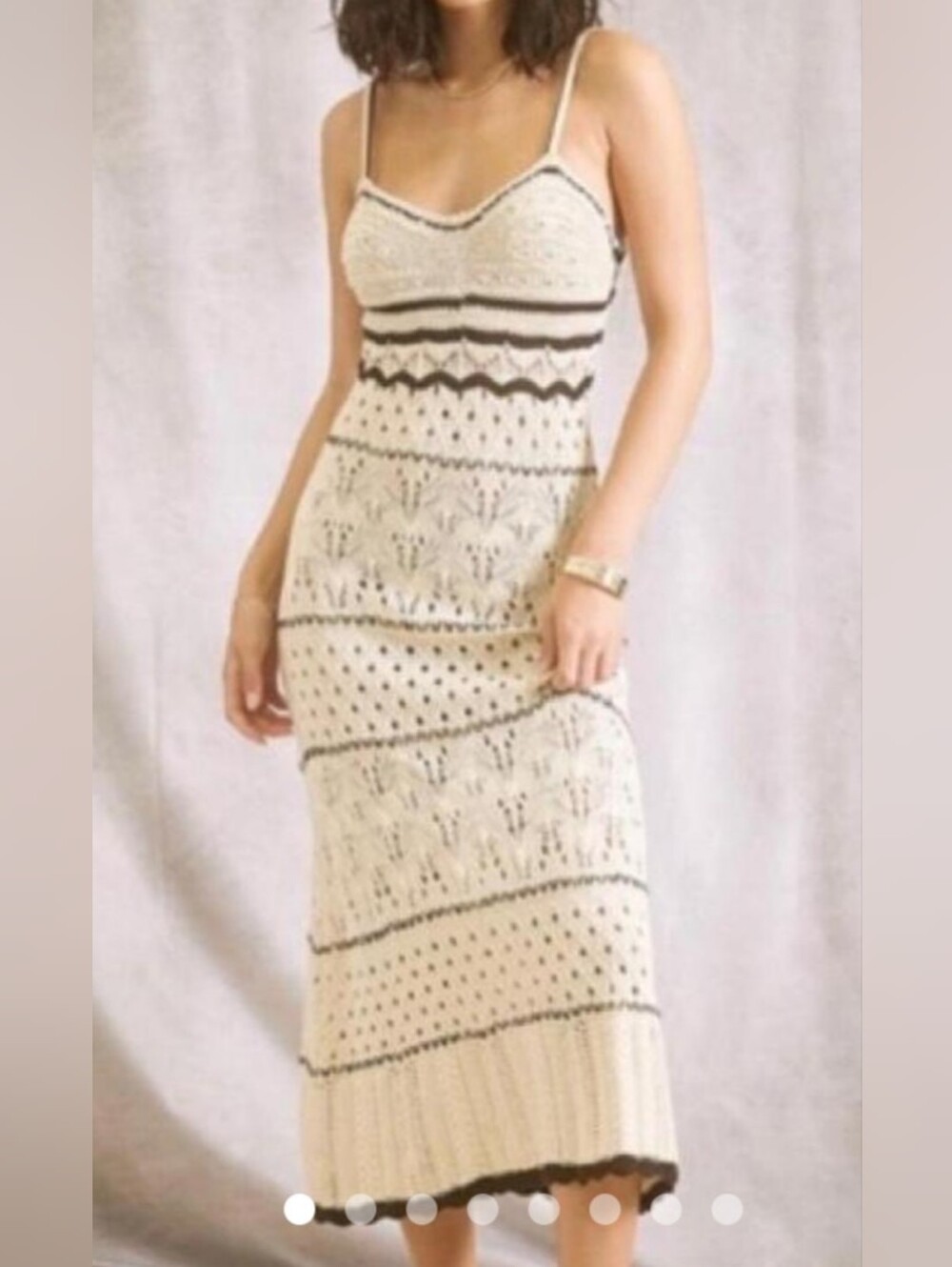 🌼B2G1🌼 Casa Cabana Cream Maxi Crochet Dress Black Trim Spaghetti Strap NWT